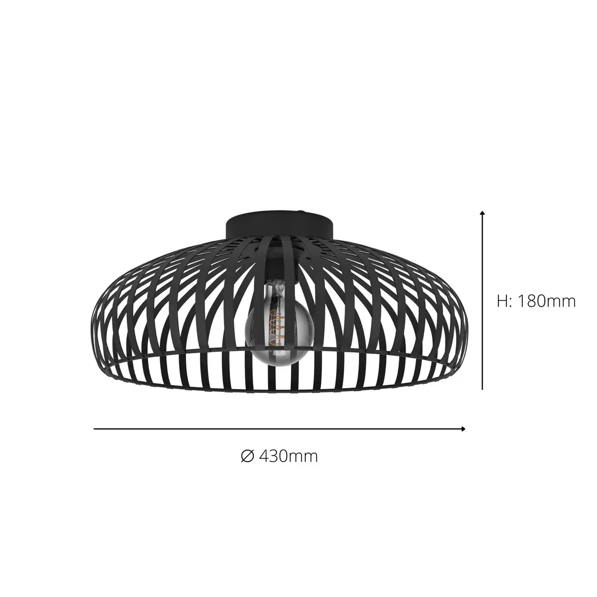 Eglo Mogano 17-inch black ceiling light providing modern ambient lighting for living rooms and contemporary interiors