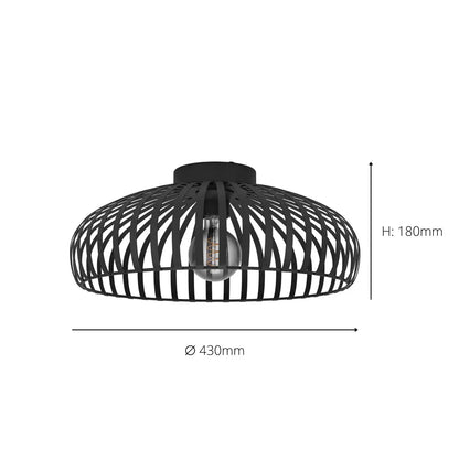 Eglo Mogano 17-inch black ceiling light providing modern ambient lighting for living rooms and contemporary interiors