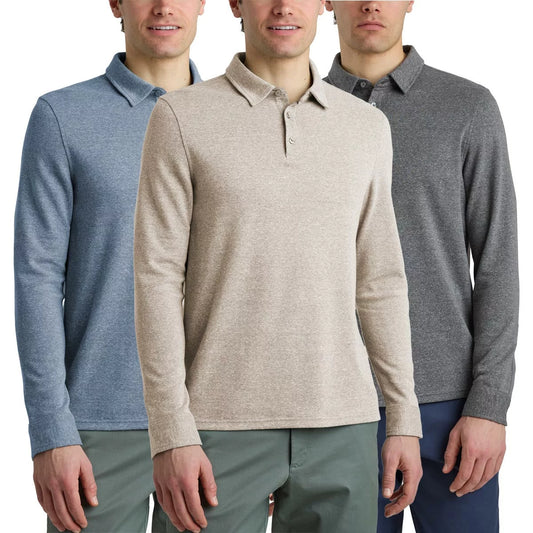 English Laundry Men's Long Sleeve Jersey Polo soft breathable smart casual long sleeve shirt for everyday wear/1