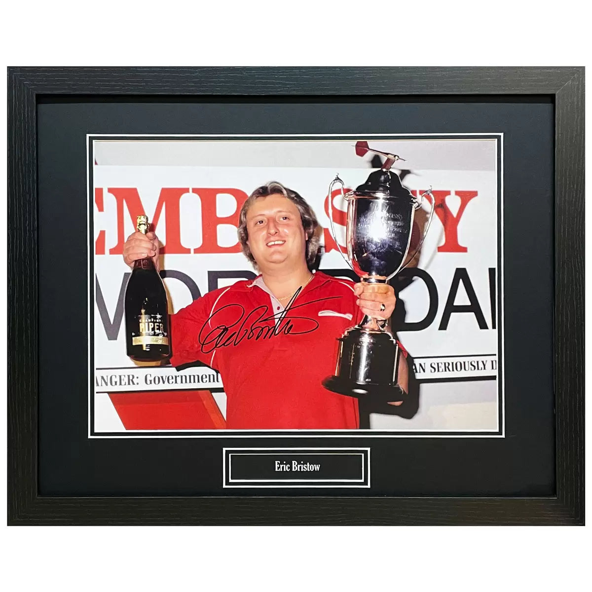 Authentic Eric Bristow signed framed darts photograph with official Allstarsignings photo COA.