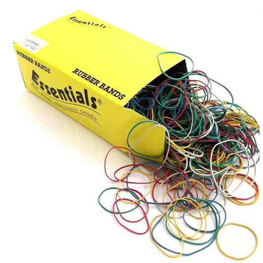 Essentials assorted size rubber bands bulk pack 4 x 454g for office packaging and organisation use