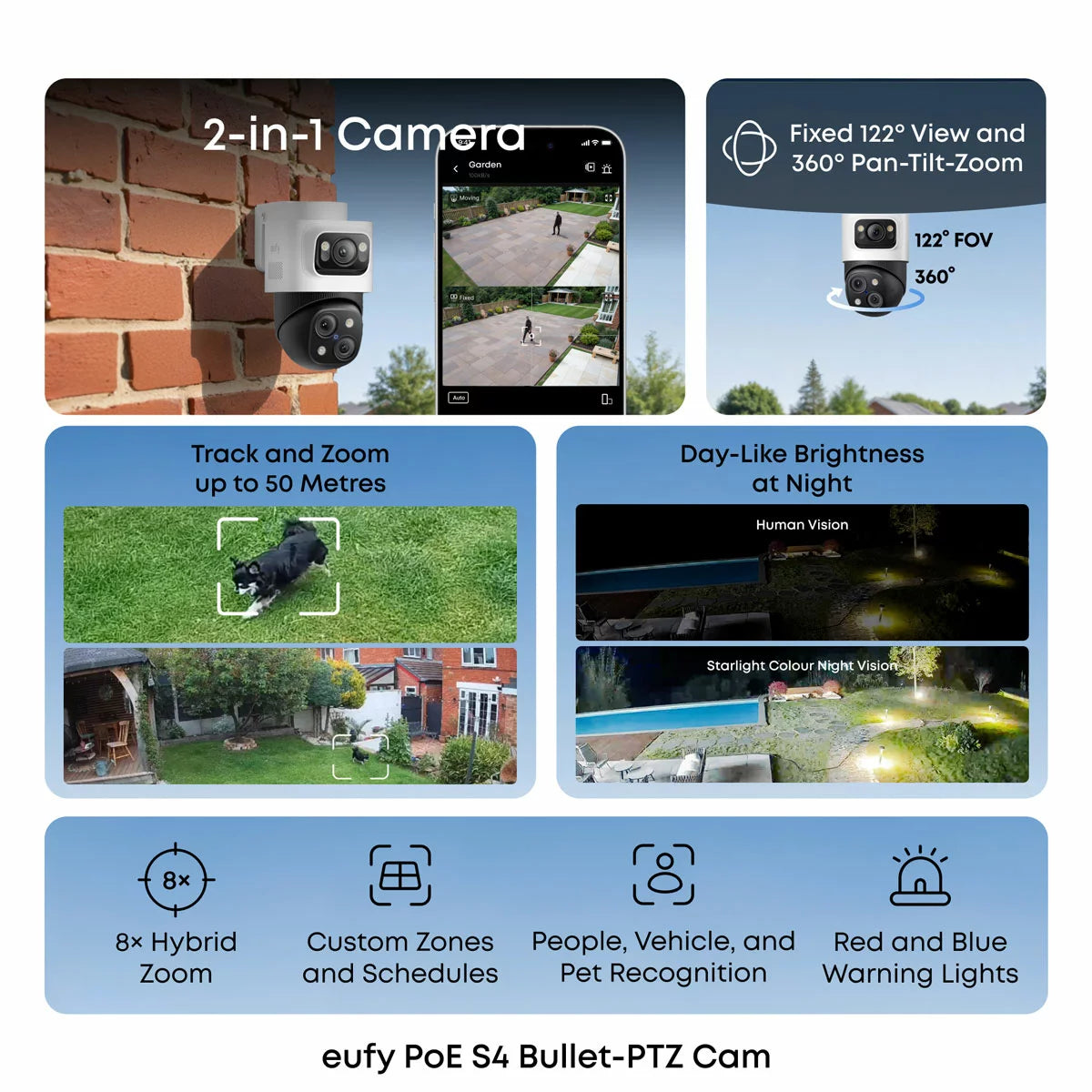 Eufy POE S4 4K PTZ bullet security camera 2 pack add-on for smart home and business surveillance with pan tilt zoom