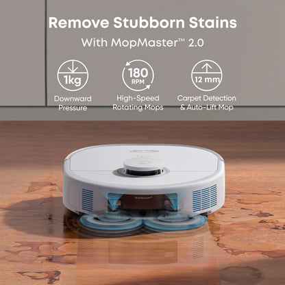 Eufy X10 Pro Omni Robot Vacuum White T2351221 cleaning floor with self-emptying and smart navigation system