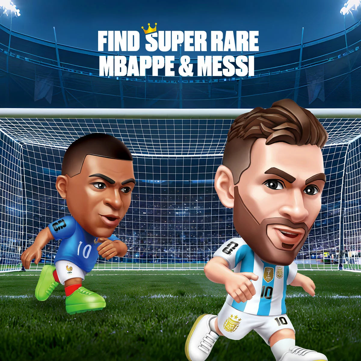 Front view of the ZURU FIFA World Cup 2026 Ballers 4-pack window box packaging revealing four mini football player figures in official national kits with mini footballs.