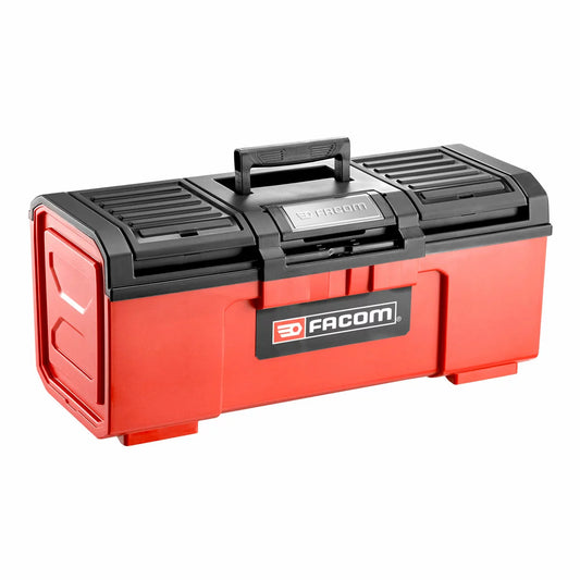 Facom 24 inch tool box showing one handed latch system opening to reveal the inner removable tray.