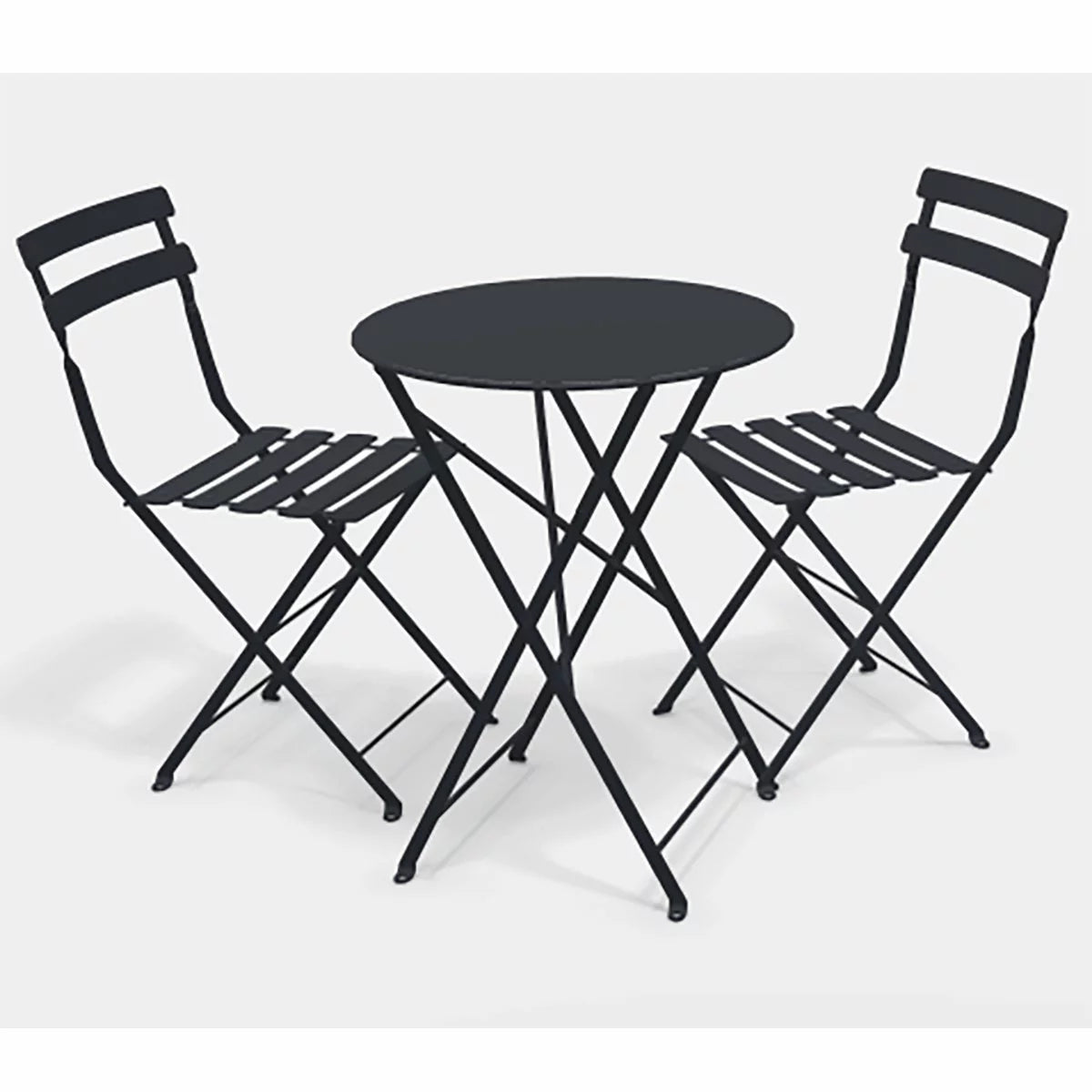 Authentic 3-piece Fermob Bistro set in a sophisticated grey finish, styled on a contemporary concrete patio.
