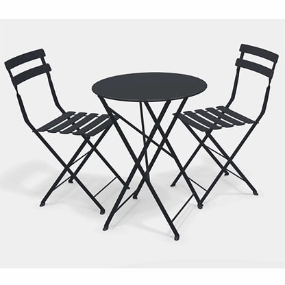 Authentic 3-piece Fermob Bistro set in a sophisticated grey finish, styled on a contemporary concrete patio.