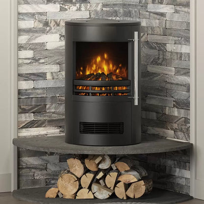 Flare Tunstall Electric Cylinder Stove in Black with realistic flame effect and 2kW electric heating