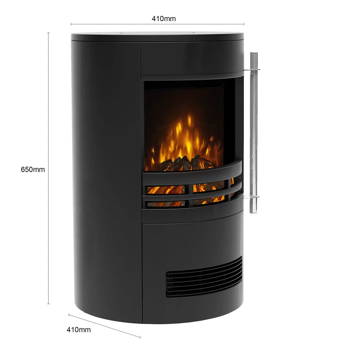 Flare Tunstall Electric Cylinder Stove in Black with realistic flame effect and 2kW electric heating
