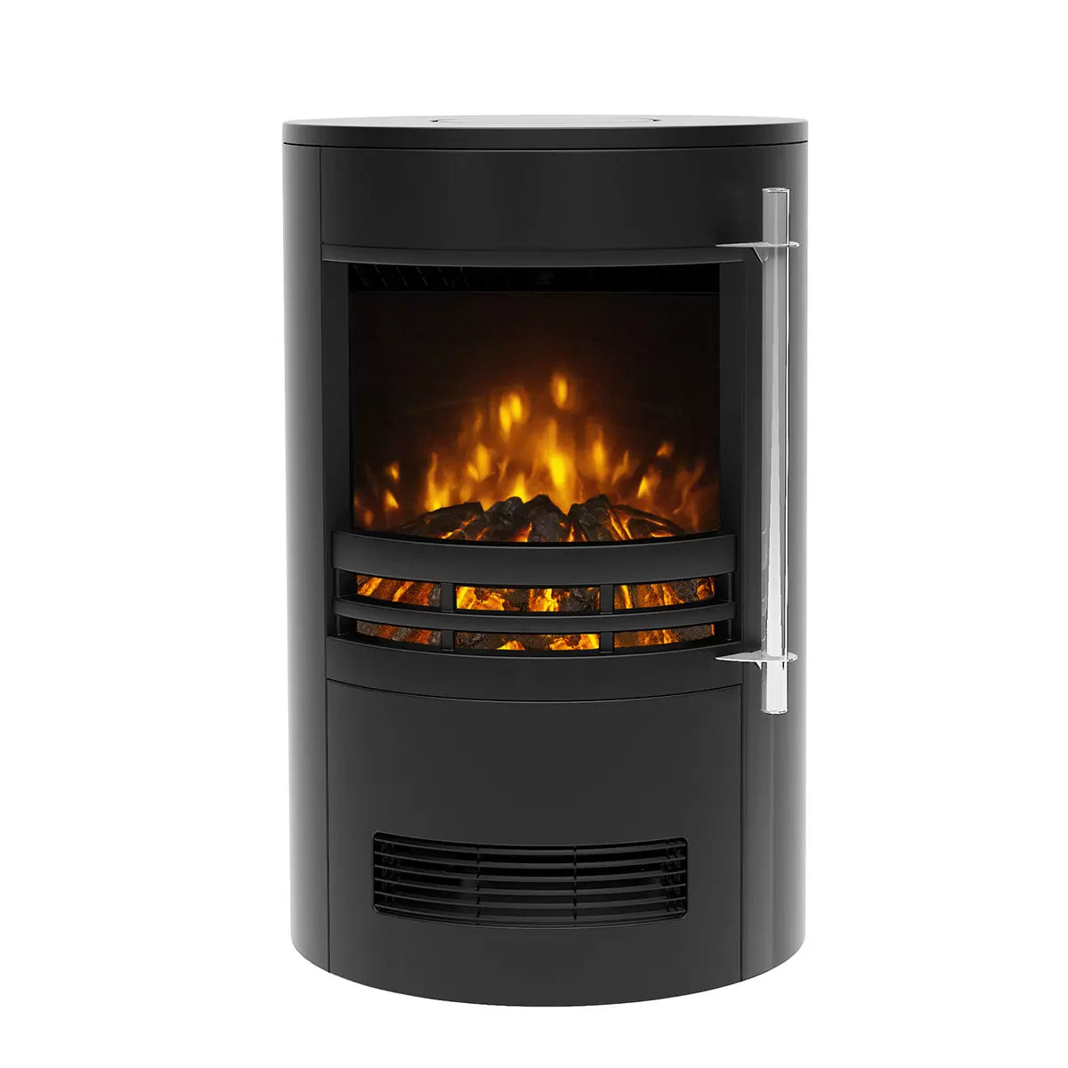 Flare Tunstall Electric Cylinder Stove in Black with realistic flame effect and 2kW electric heating