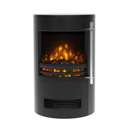 Flare Tunstall Electric Cylinder Stove in Black with realistic flame effect and 2kW electric heating