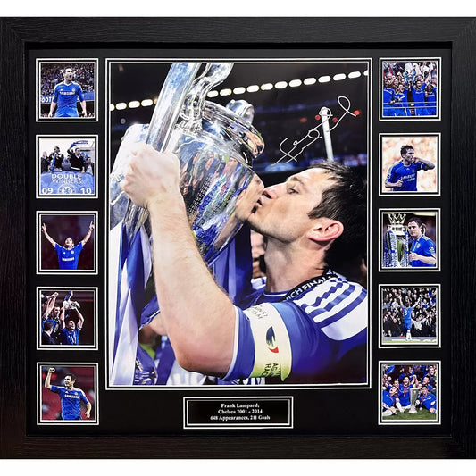 A professional, sleekly framed photograph of Frank Lampard during the 2012 Champions League Final, featuring a clear, bold autograph and official authentication seal.