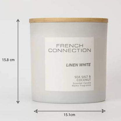 French Connection Pastel XL 4-wick scented candle with bamboo lid on display
