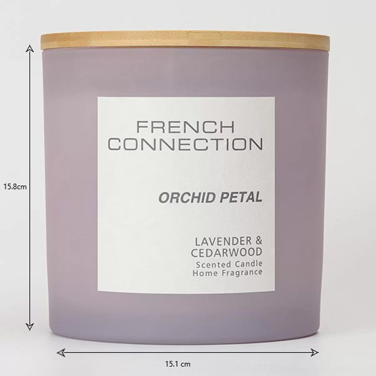 French Connection Pastel XL 4-wick scented candle with bamboo lid on display
