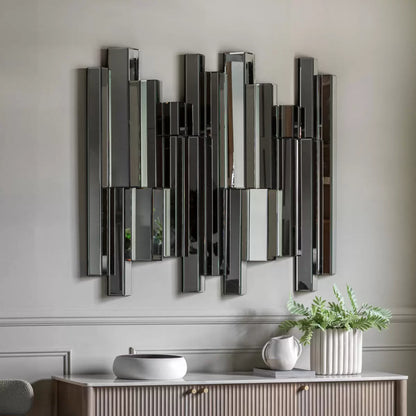 "Gallery Almada large contemporary wall mirror 110x121cm in modern minimalist bedroom reflecting natural light"
