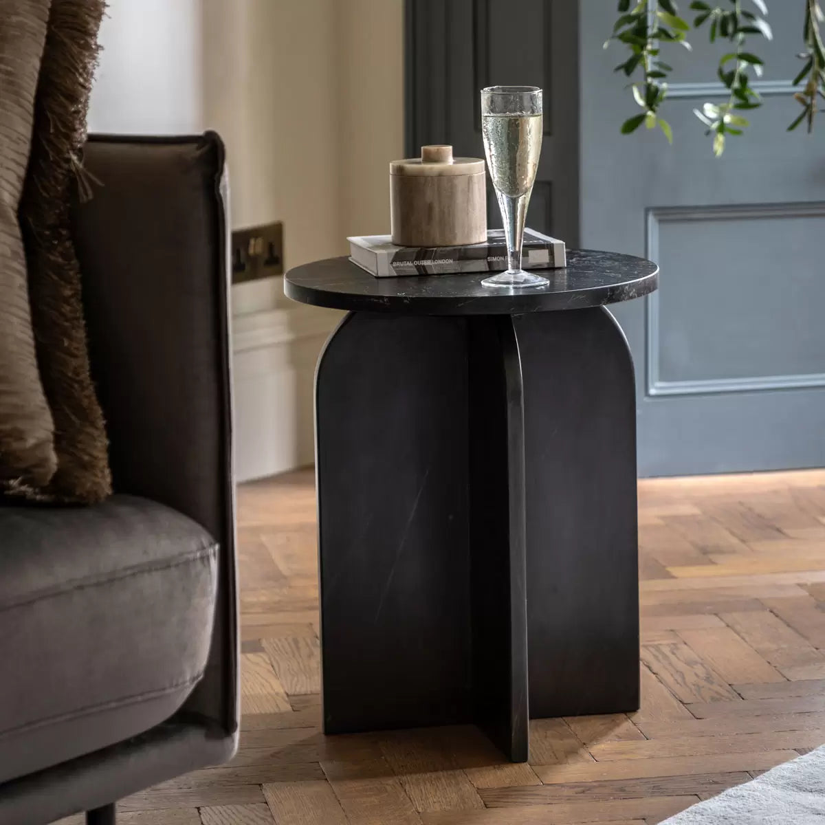 Gallery Amalfi Black Marble Side Table with luxury black marble finish for modern home décor