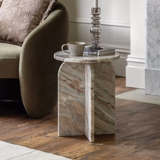 Gallery Amalfi Natural Marble Side Table with luxury marble top for modern living room décor