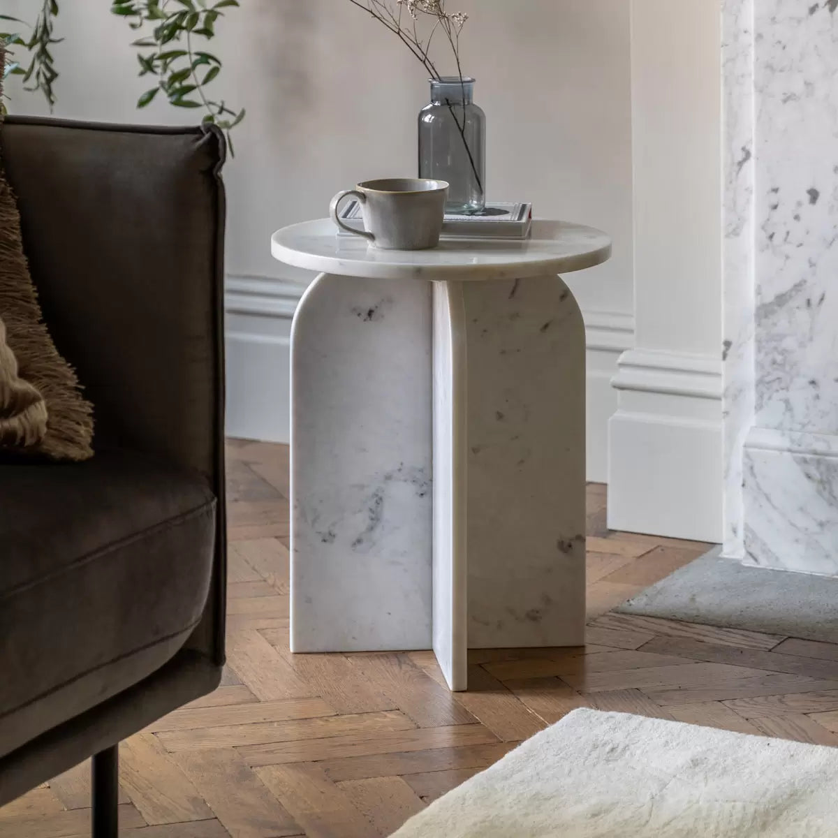 Gallery Amalfi White Marble Side Table with elegant marble finish for modern living room décor