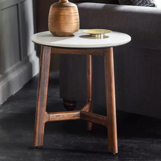 Gallery Barcelona White Marble Top Side Table with elegant modern marble finish for living room décor