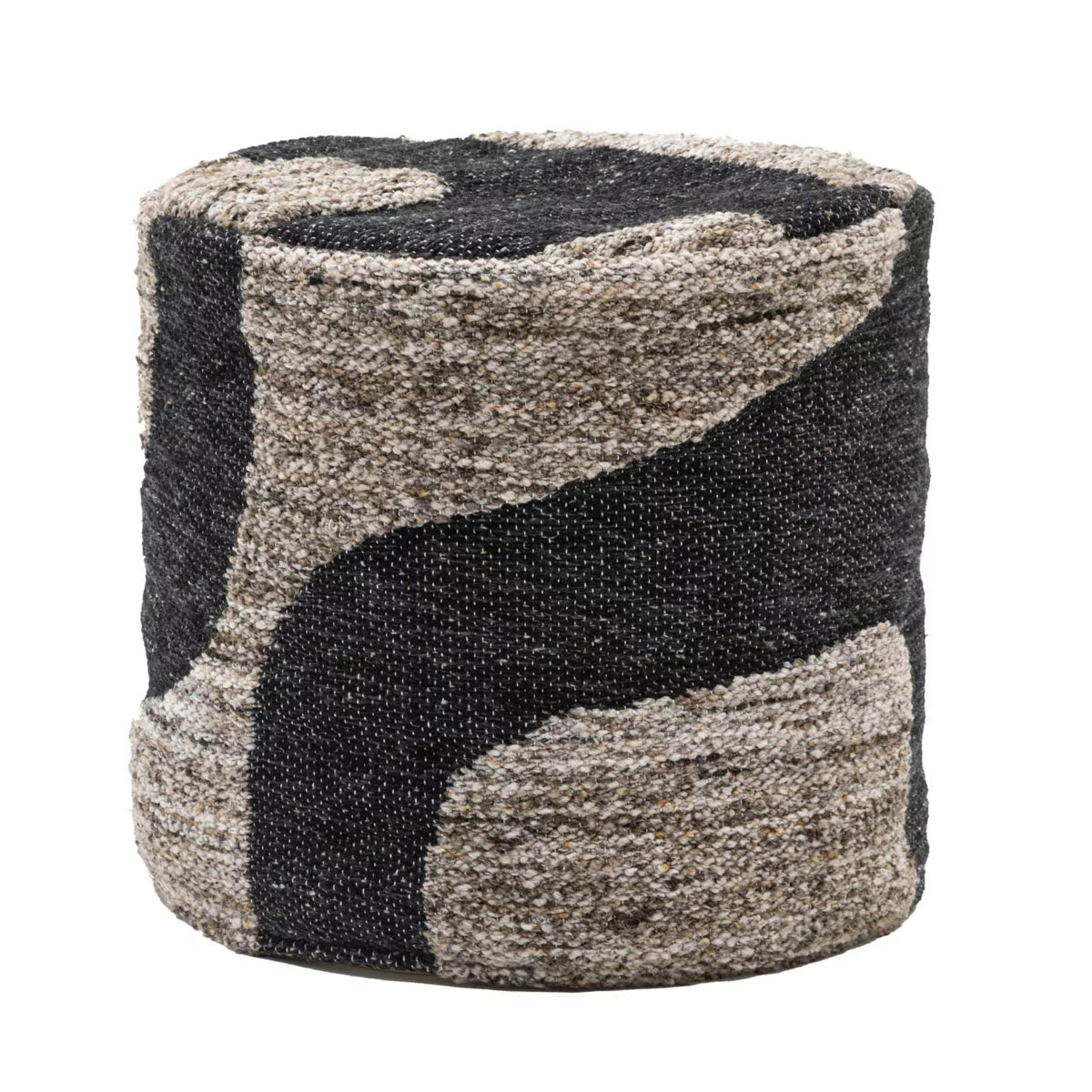 Gallery Bergen Mono Graphic Drum Pouffe with contemporary black and white pattern in a modern living room