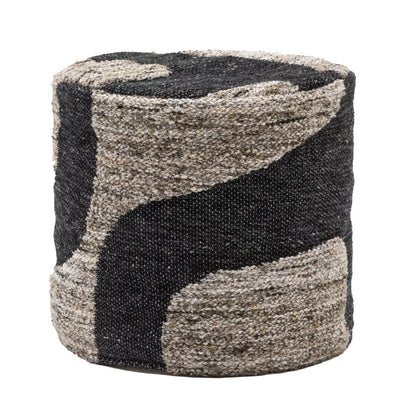 Gallery Bergen Mono Graphic Drum Pouffe with contemporary black and white pattern in a modern living room