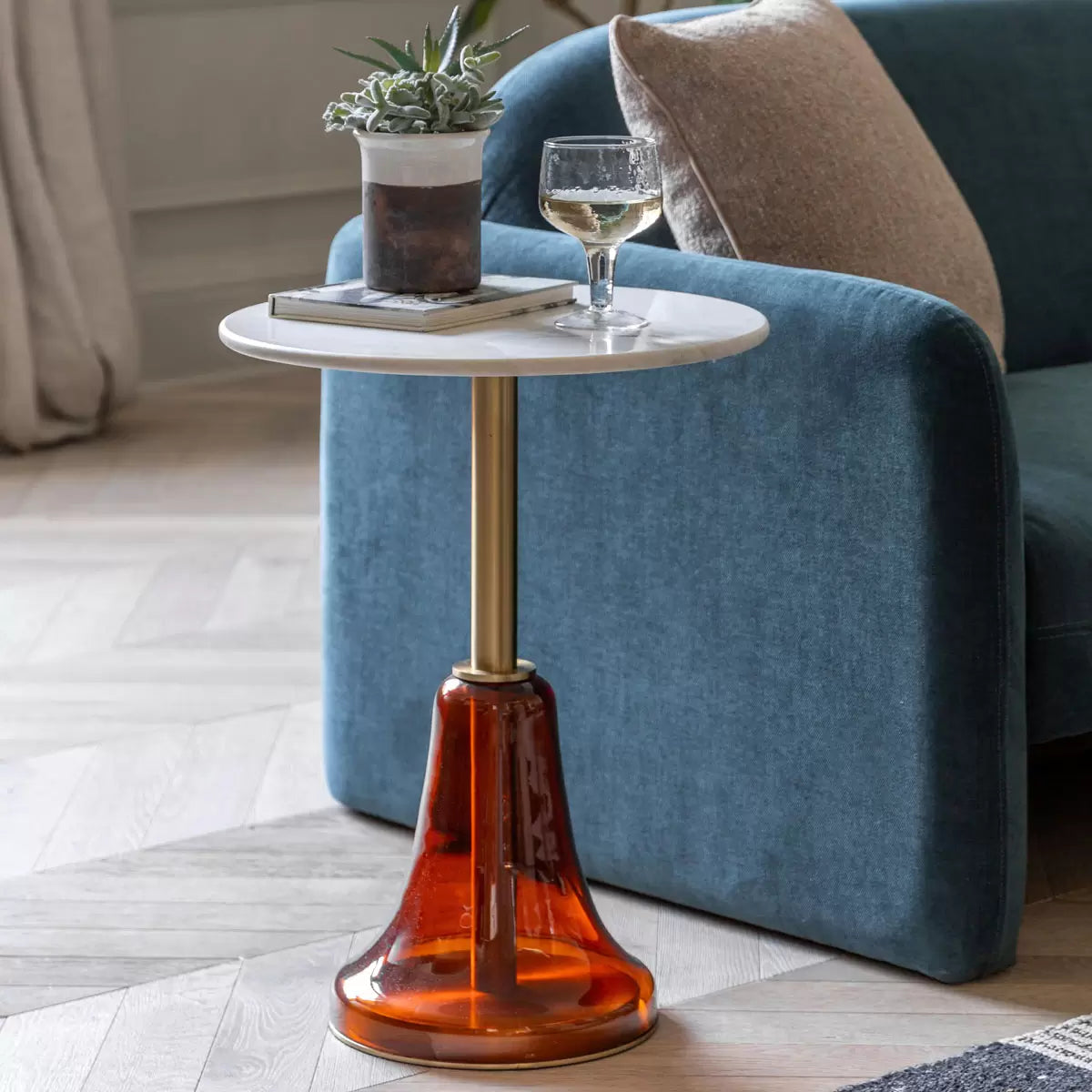 Gallery Bilbao Orange Side Table with bold orange finish for modern living room and bedroom décor