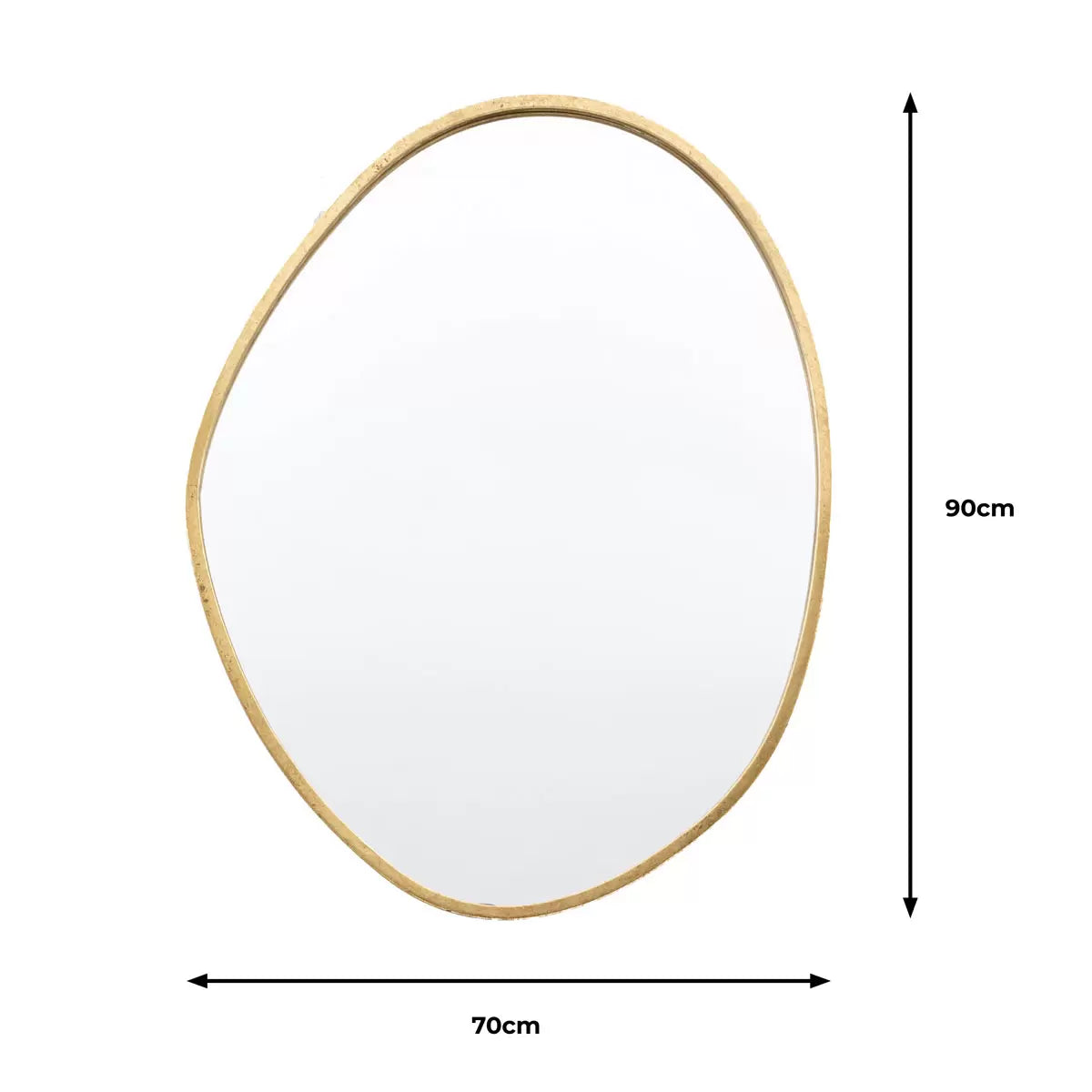 Vertical Gallery Chattenden gold pebble mirror mounted on a neutral living room wall reflecting natural light.