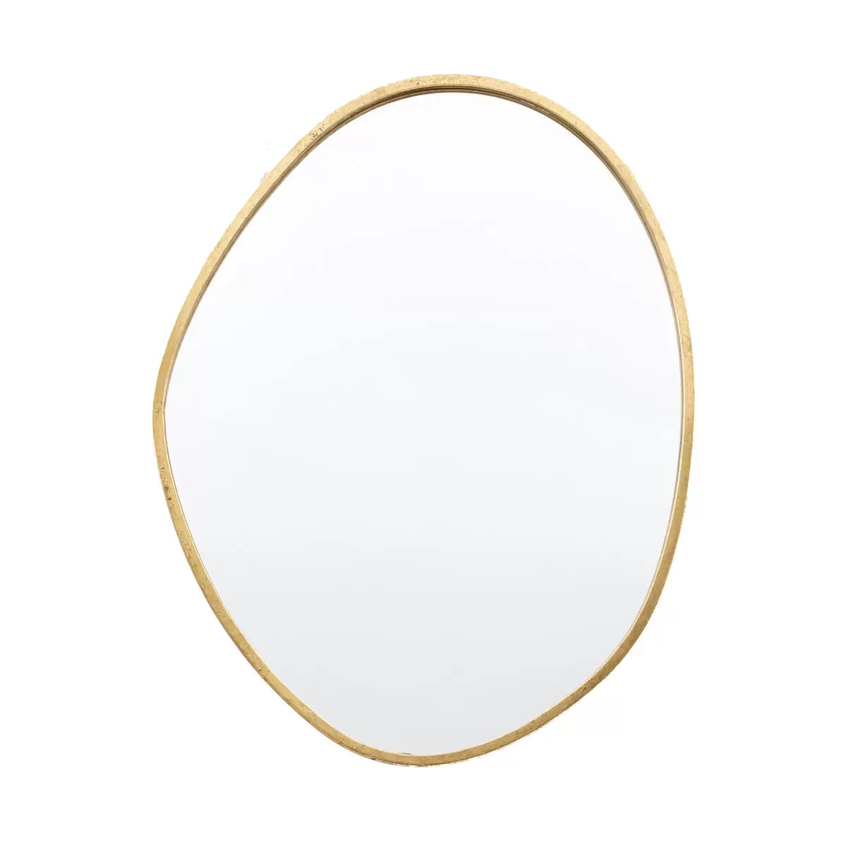 Vertical Gallery Chattenden gold pebble mirror mounted on a neutral living room wall reflecting natural light.