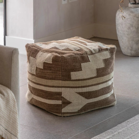 Gallery Falun Tonal Pouffe 40 x 50 cm with soft tonal fabric upholstery used as a modern footstool in a contemporary living room
