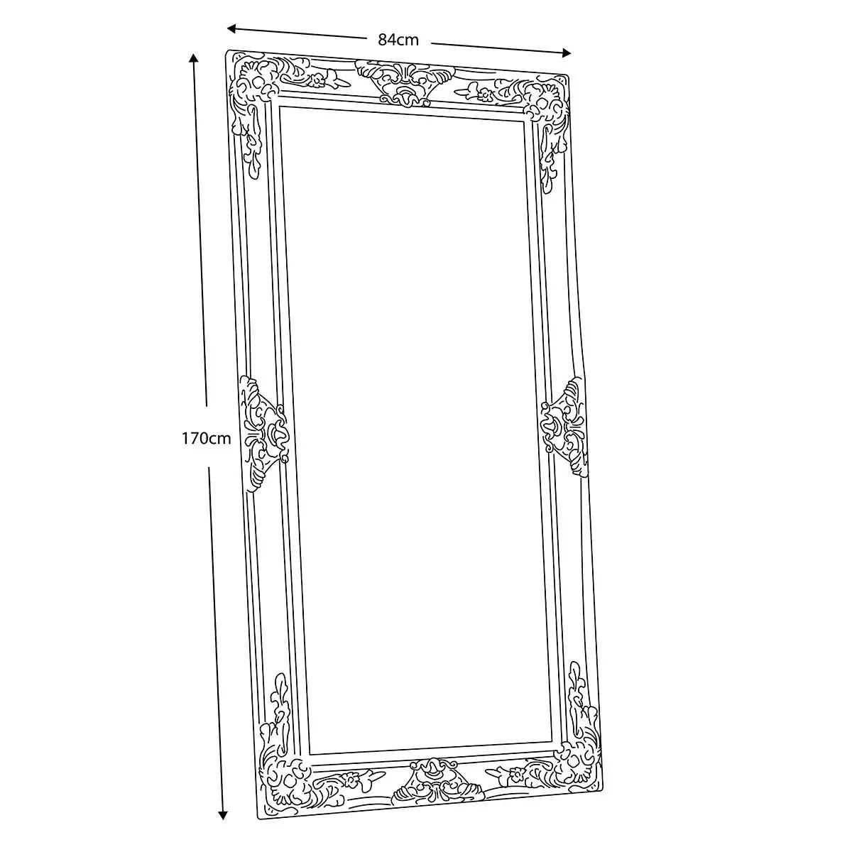 Gallery Hampshire antique matt cream wooden leaner mirror in baroque design leaning against a light living room wall