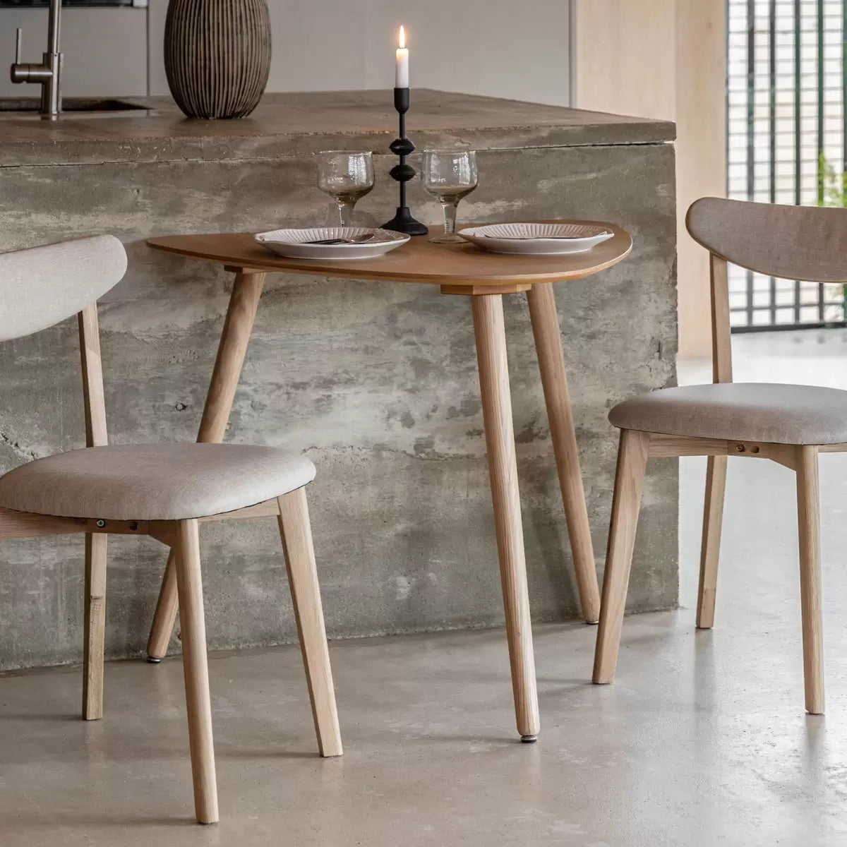 Gallery Hatfield small dining table in smoked and natural wood finish seating two people in a compact dining space - 2