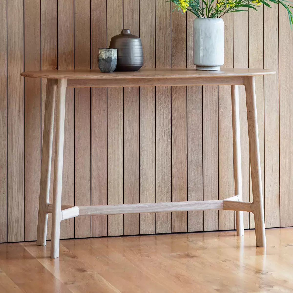 Gallery Madrid Oak Console Table with natural oak finish for modern hallway and living room décor