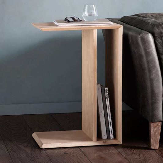 Gallery Milano Oak Sofa Table with natural oak finish positioned behind a modern sofa in a contemporary living room