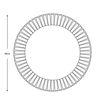 Gallery Mondello 90cm round wall mirror featuring an intricate mosaic border of bevelled glass pieces mounted on a modern living room wall.