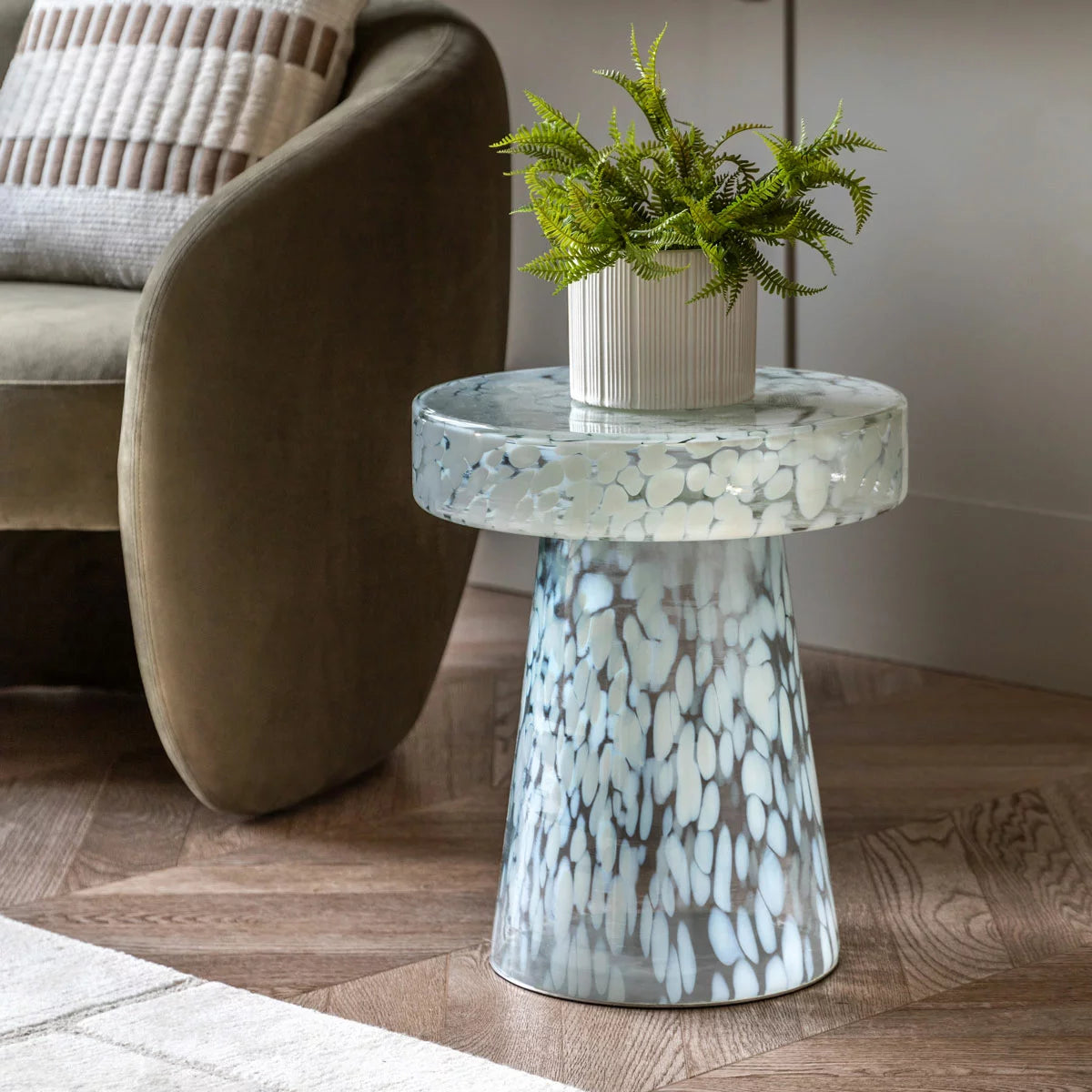 Gallery Murano White Glass Side Table with elegant white glass finish for modern living room décor