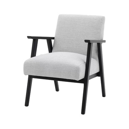 Mottled stone linen armchair with cushioned seat and solid wood frame for modern living room interiors