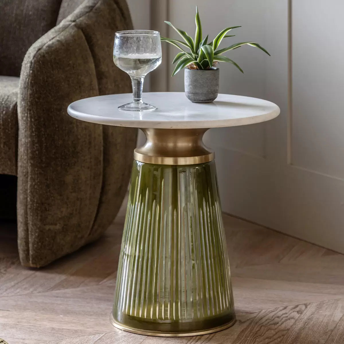Gallery Seville Green Side Table with modern green finish for living room and bedroom décor