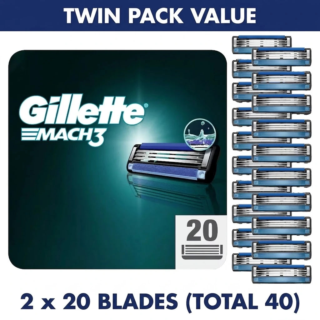 Gillette Mach3 Razor Blades 40 Pack with Melitta Cremio II Black Milk Frother bundle