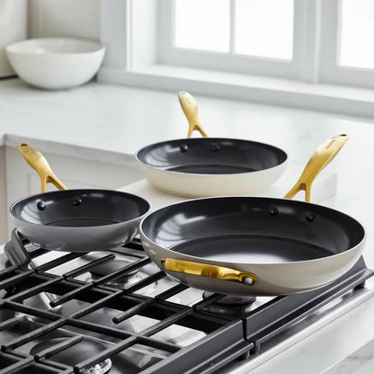 GreenPan Jewel Ceramic Frying Pan Set with PFAS-free ceramic non-stick coating in three stylish colours and multiple sizes for healthy everyday cooking