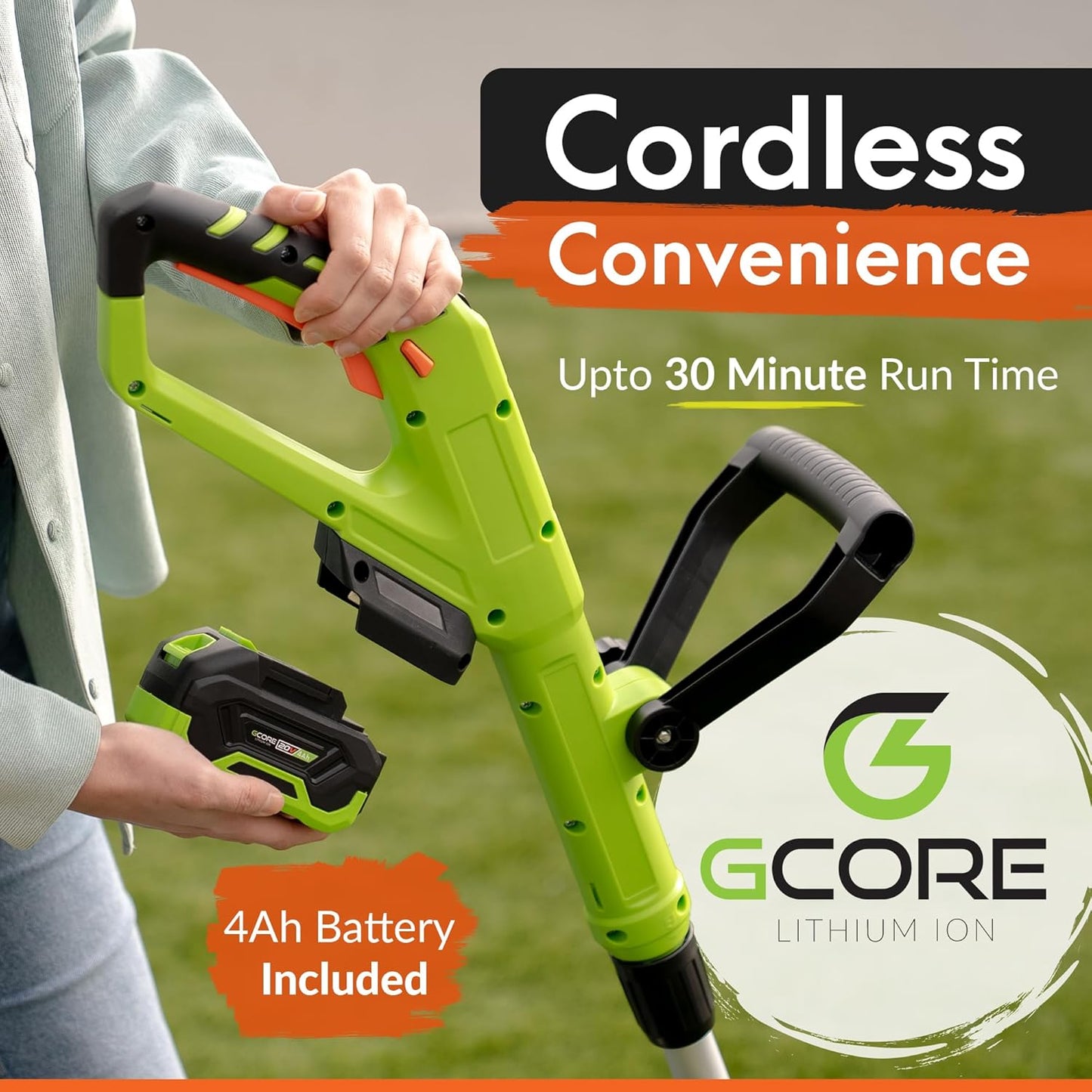 GreenSweep Reviver Volt cordless power brush cleaning artificial grass and restoring turf fibres in a residential garden - 3