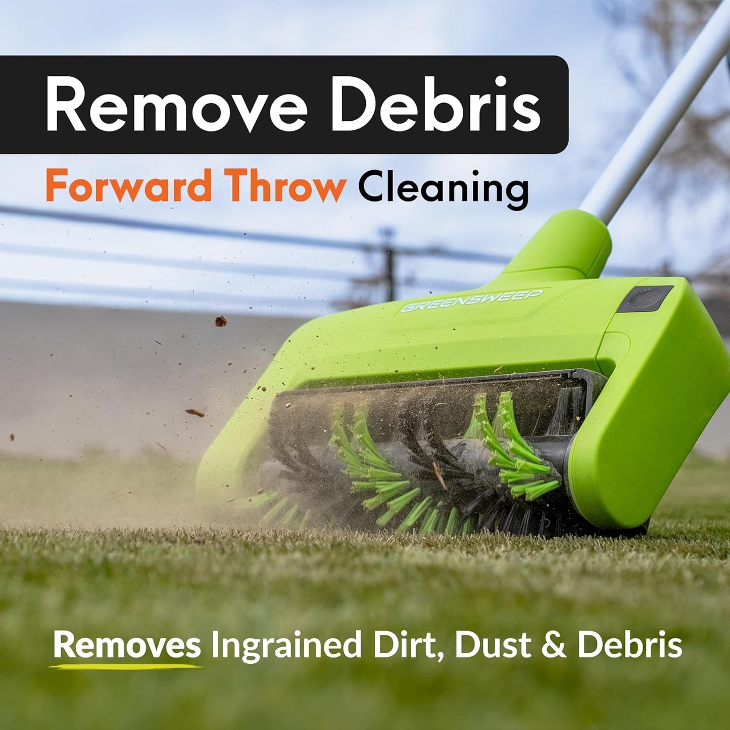 GreenSweep Reviver Volt cordless power brush cleaning artificial grass and restoring turf fibres in a residential garden - 2