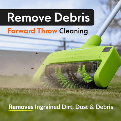 GreenSweep Reviver Volt cordless power brush cleaning artificial grass and restoring turf fibres in a residential garden - 2