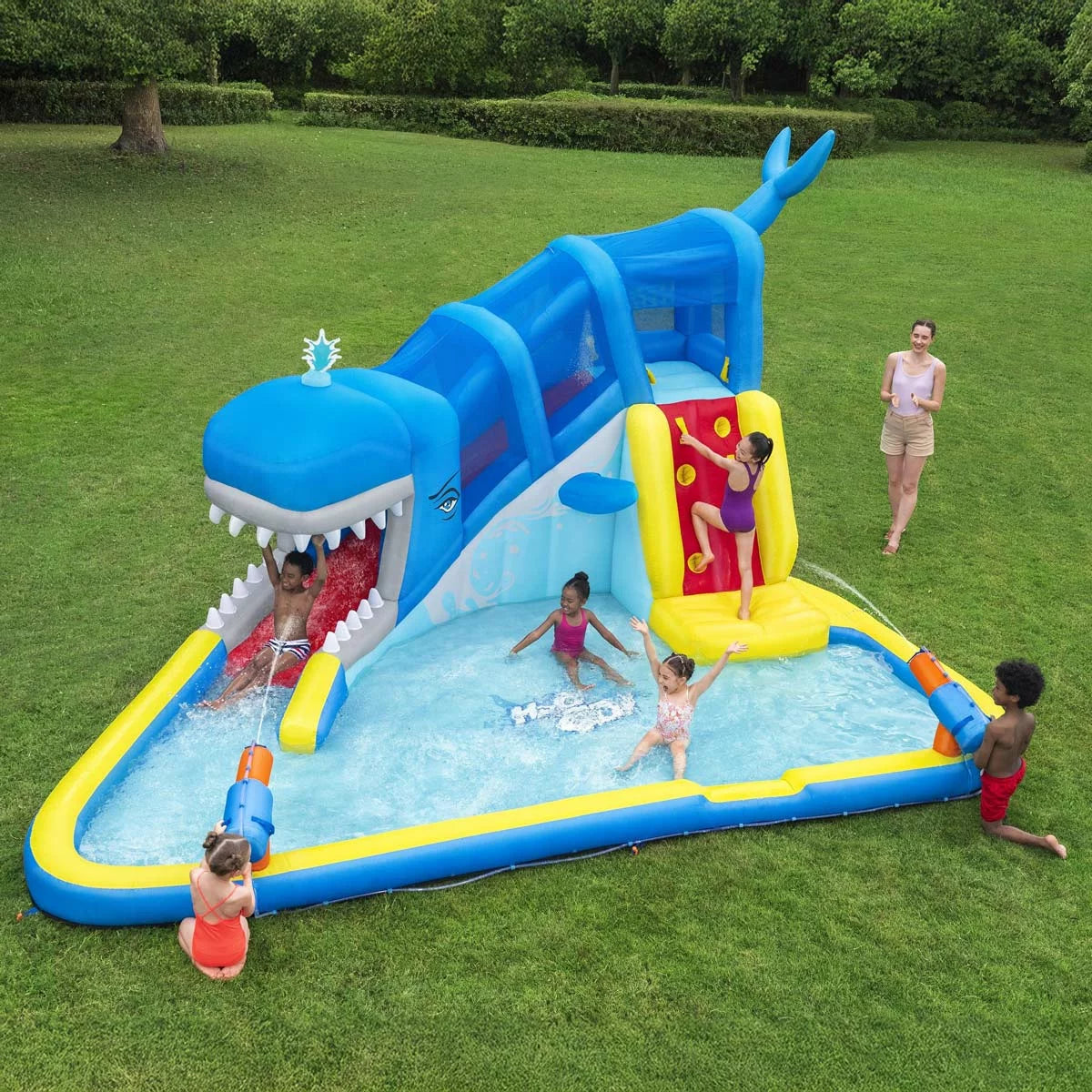 H2OGO Whales n Waves kids inflatable mega water park with splash play area for outdoor summer fun and active play