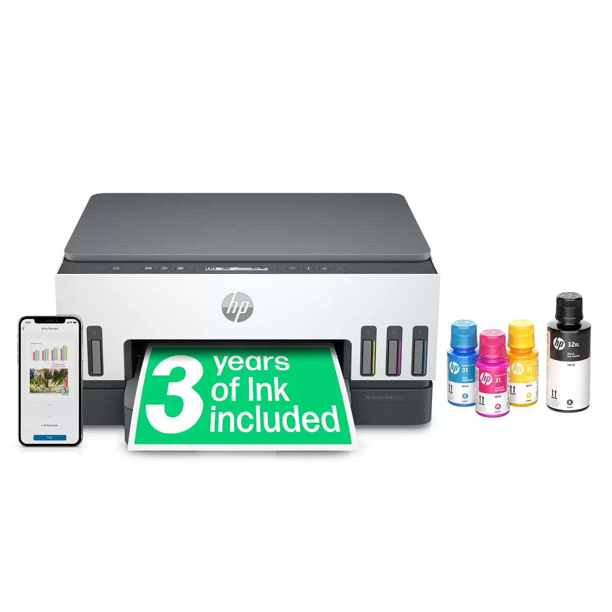 HP Smart Tank 7005 AIO wireless ink tank printer print copy scan A4 colour home office device - 3