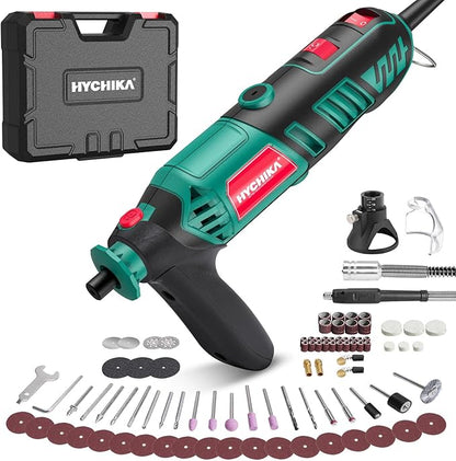 HYCHIKA 170W rotary tool kit with flexible shaft and 173-piece accessories for precision crafting and wood carving.