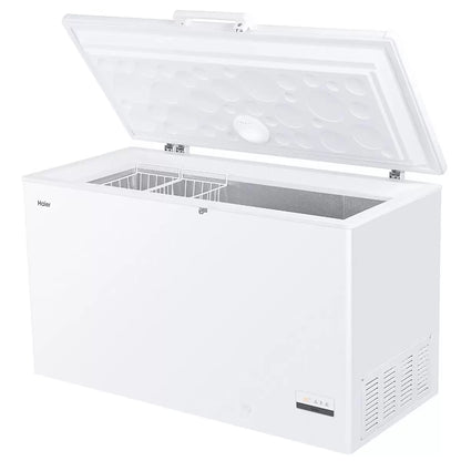 Haier HCE321DK 319L D Rated Chest Freezer in White with large-capacity frozen food storage and reliable cooling performance .