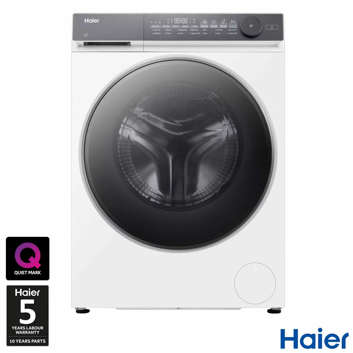 Haier HW120-B14367UUK 12kg A Rated White Washing Machine with extra-large drum capacity and energy-efficient laundry performance .