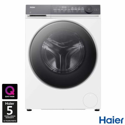 Haier HW120-B14367UUK 12kg A Rated White Washing Machine with extra-large drum capacity and energy-efficient laundry performance .