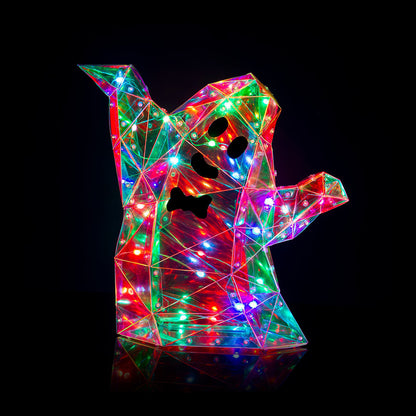 A 40cm ghost Halloween dream light glowing with 100 super-bright LEDs against a dark indoor hallway wall.