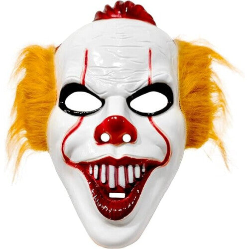 Front view of a 3D scary killer clown mask for kids displaying high-definition painted details and a sinister joker smile against a clean backdrop.